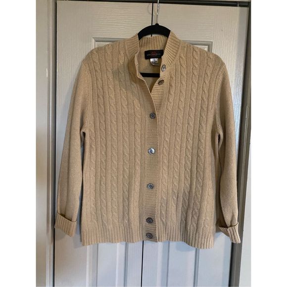 Mina Molinari Italy Wool Cashmere Beige Tan Knit Cardigan Size Large, MSRP $250+ - Picture 7 of 11